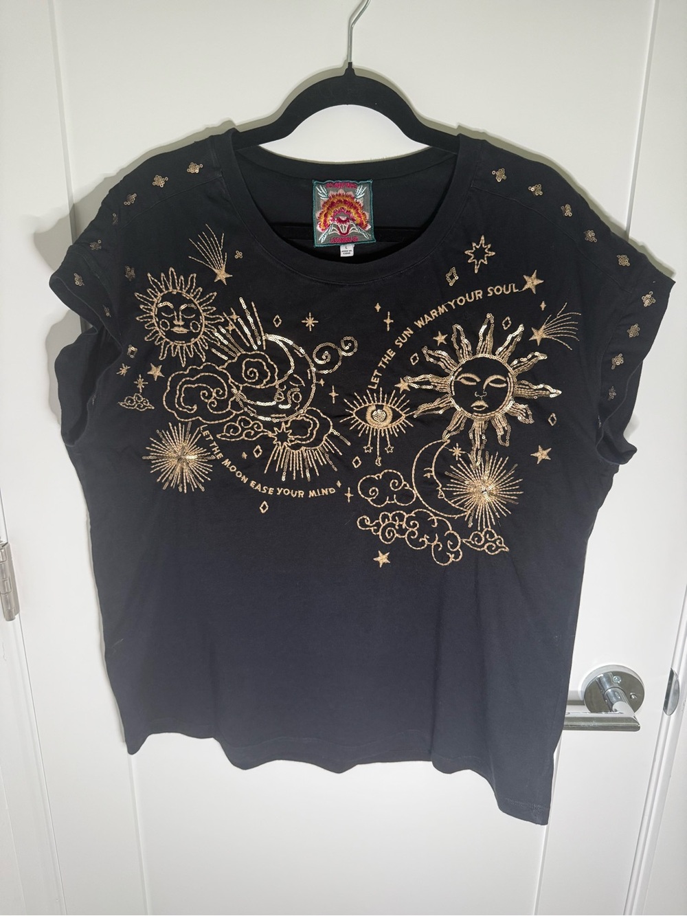 Johnny Was Cloud Relaxed Sequin Tee Black size L $50 - Picture 3 of 4